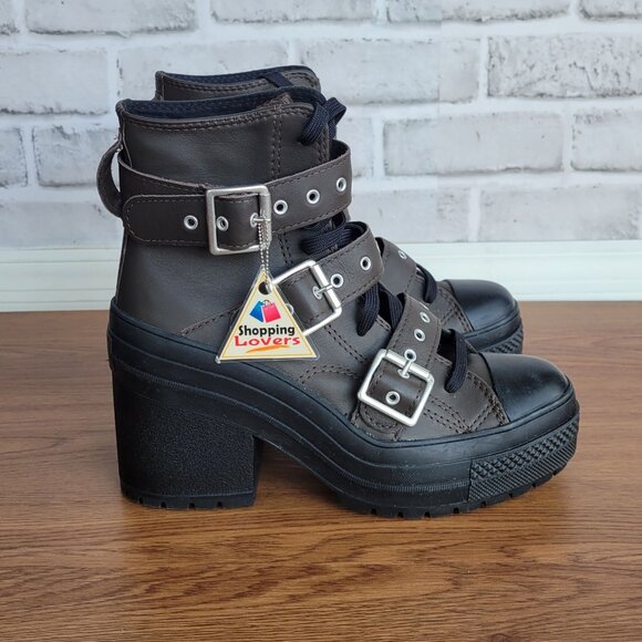 ❤️Converse Chuck 70 De Luxe Heel Leather Buckles Womens Boots Sz 7 Brown A12209C - Picture 12 of 12
